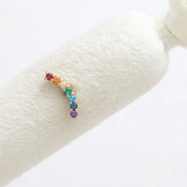 14k 18K Solid Gold Rainbow Cz Tragus Helix Conch Cartilage Externally Threaded Flat Back Earring Labret