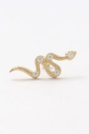 14K Gold CZ, Moissanite, Lab or Genuine Diamond Crawling Snake Internally Threaded Flat Back Earring Labret