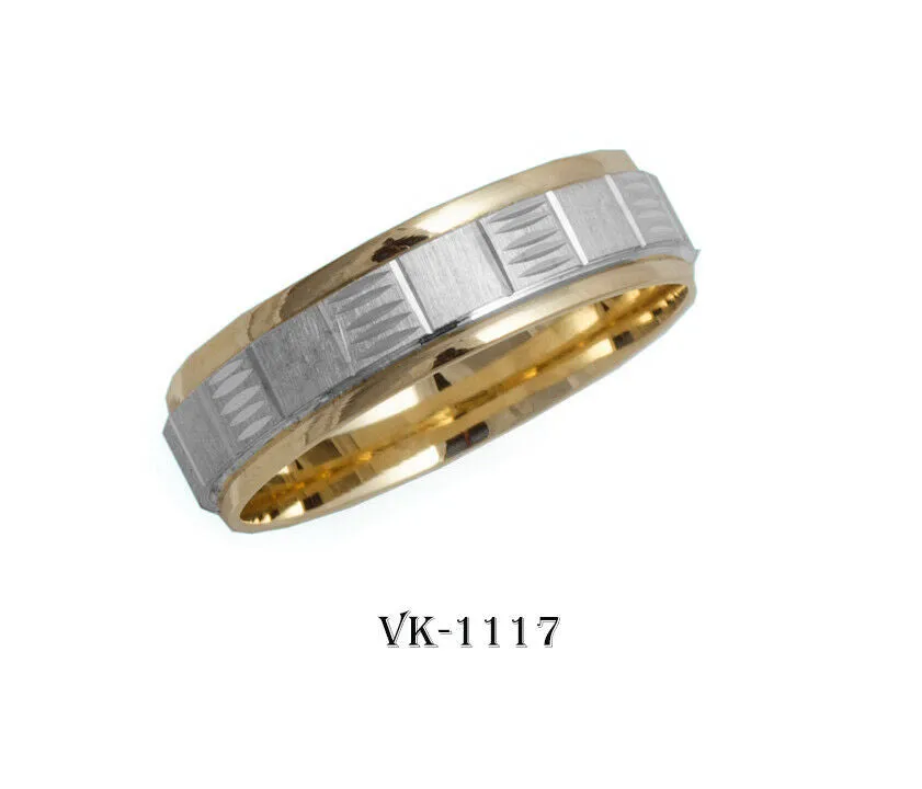 14k Solid Gold Elegant Ladies Modern Machine Finish Flat Band 6MM Ring VK1117v