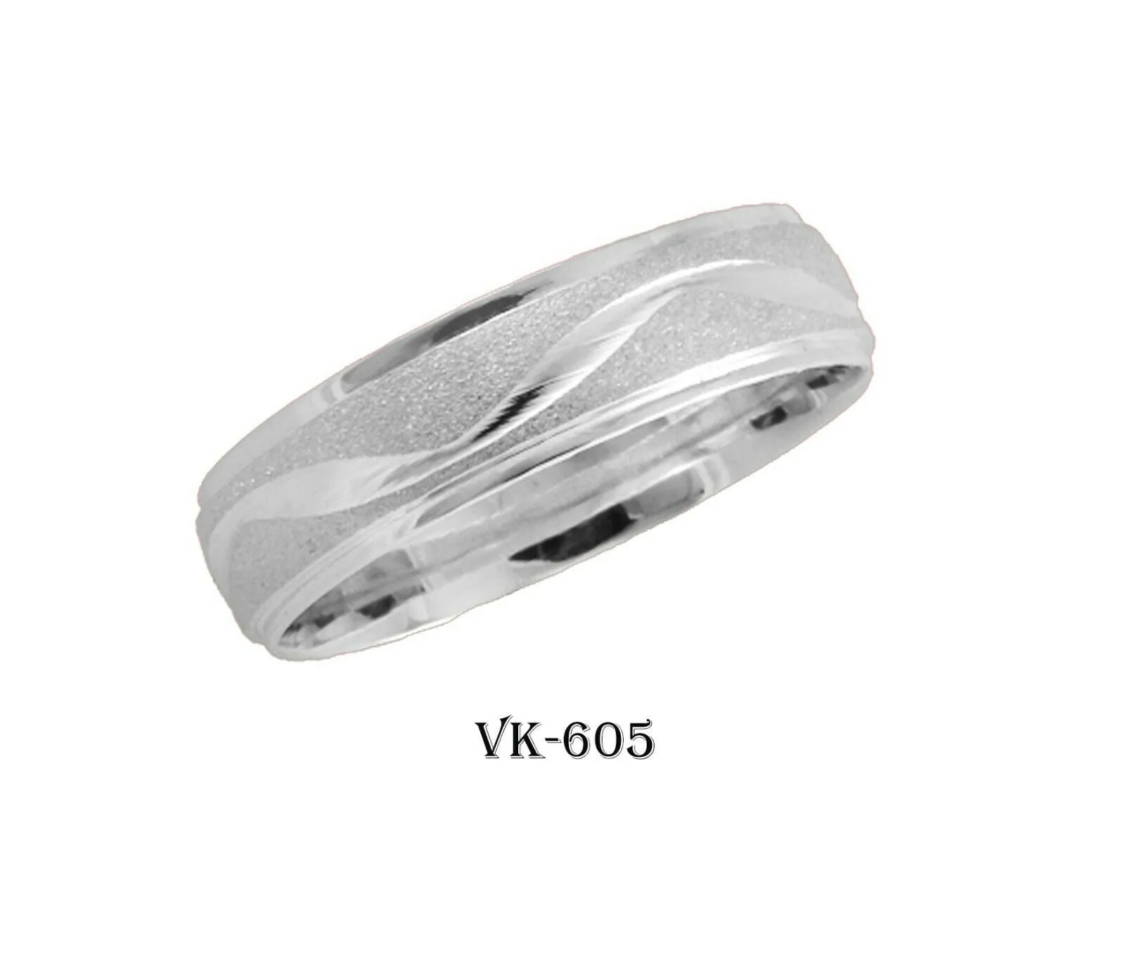 18k Solid Gold Elegant Ladies Modern Stone Finish Flat Band 5mm Ring VK605v(W)