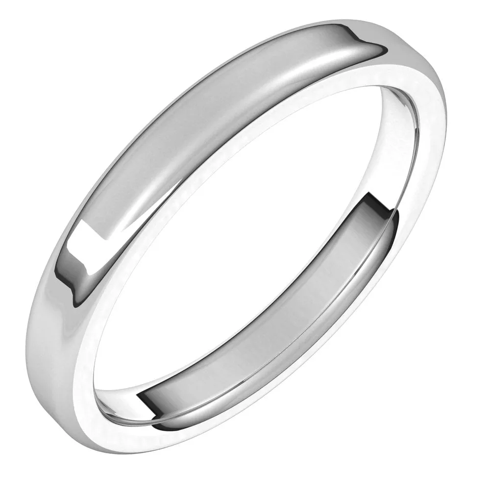 3mm 10K White Gold Polished Round Edge Comfort Fit Flat Band