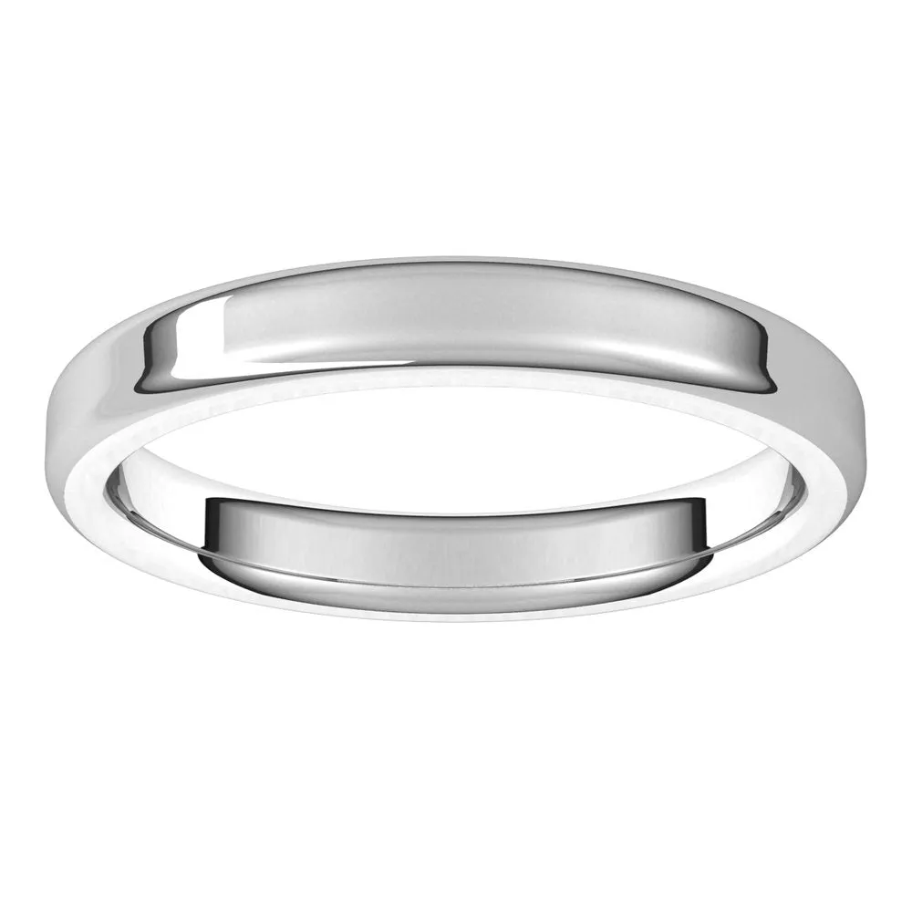 3mm 10K White Gold Polished Round Edge Comfort Fit Flat Band