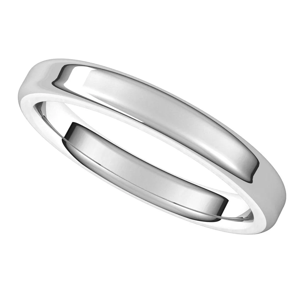 3mm 10K White Gold Polished Round Edge Comfort Fit Flat Band