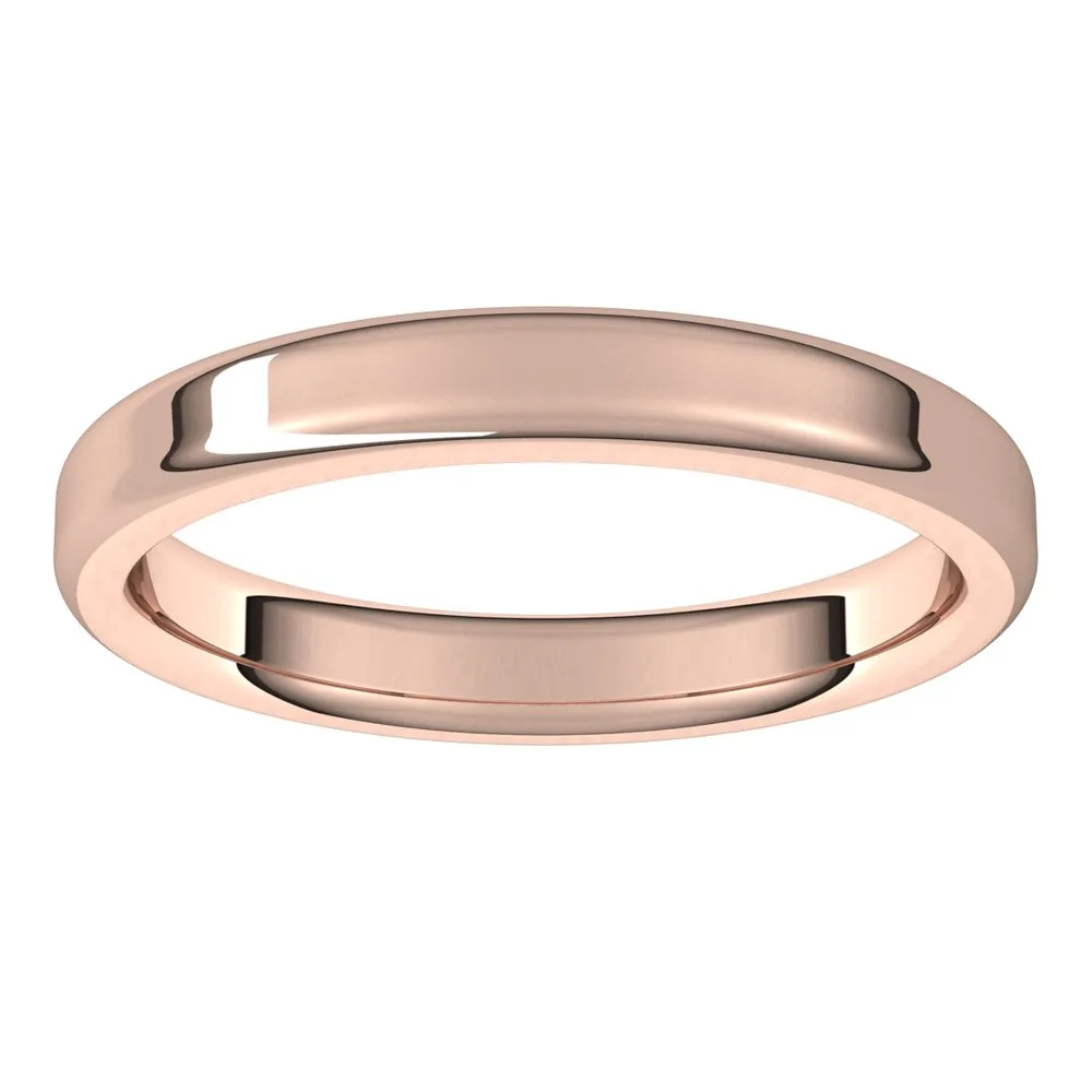 3mm 14K Rose Gold Polished Round Edge Comfort Fit Flat Band