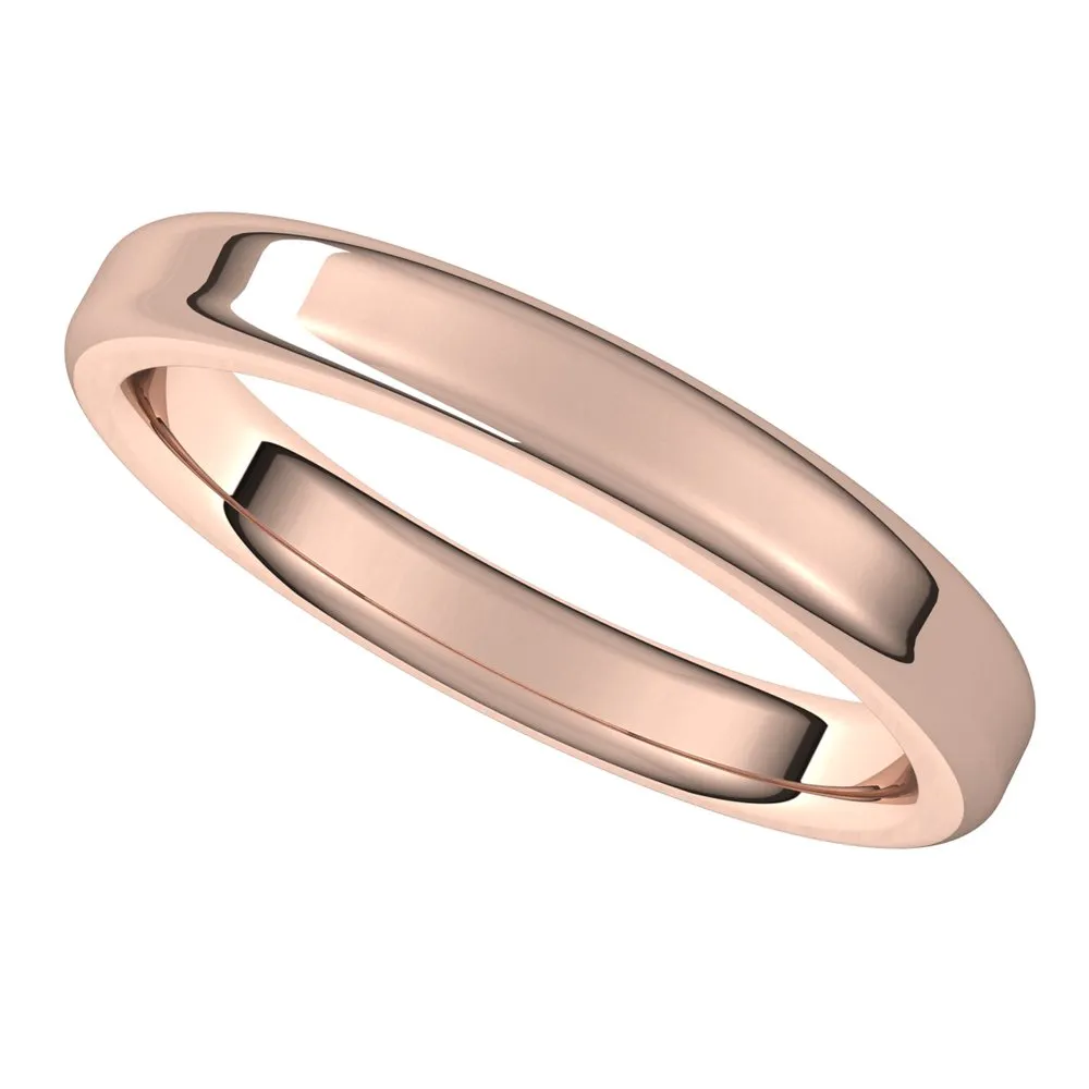 3mm 14K Rose Gold Polished Round Edge Comfort Fit Flat Band