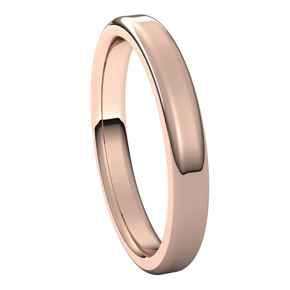 3mm 14K Rose Gold Polished Round Edge Comfort Fit Flat Band