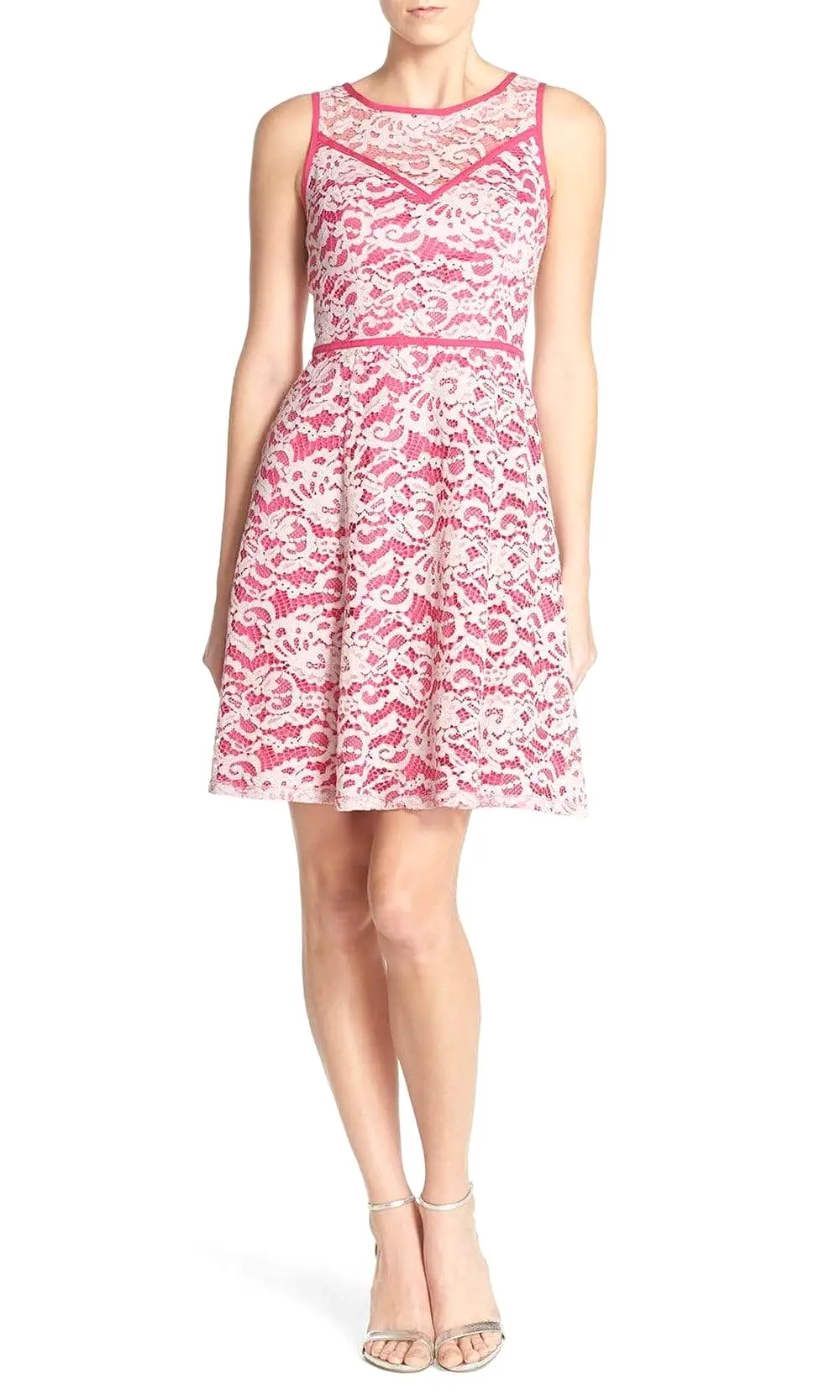 Adrianna Papell - 12253970 Floral Bateau Neck A-Line Dress