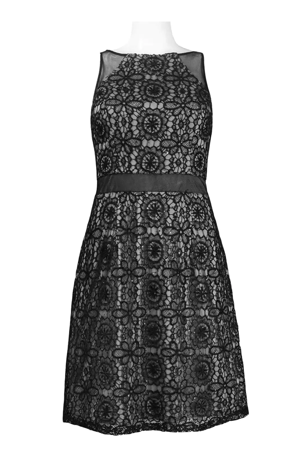 Adrianna Papell - 41908460 Sheer Accented Floral Crochet Lace Dress