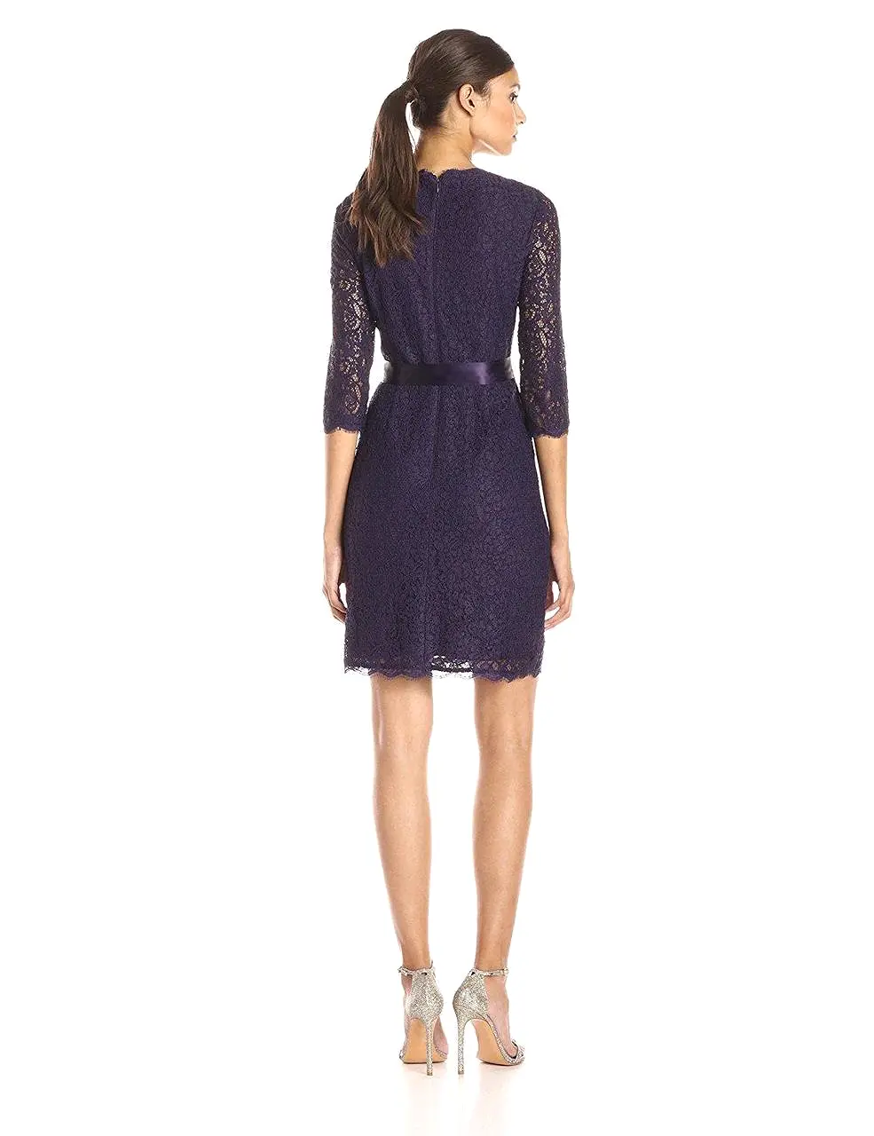 Adrianna Papell - Quarter Length Sleeves Lace Short Dress 41910400