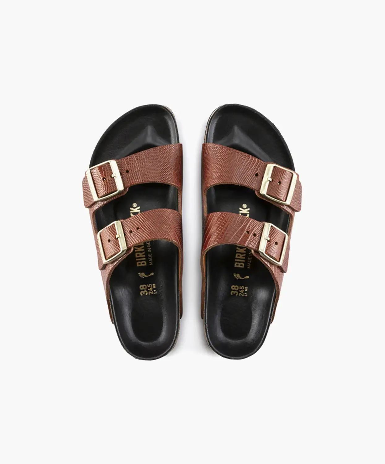 Birkenstock Arizona Embossed Smooth Leather Cognac Lizard Texture Sandals