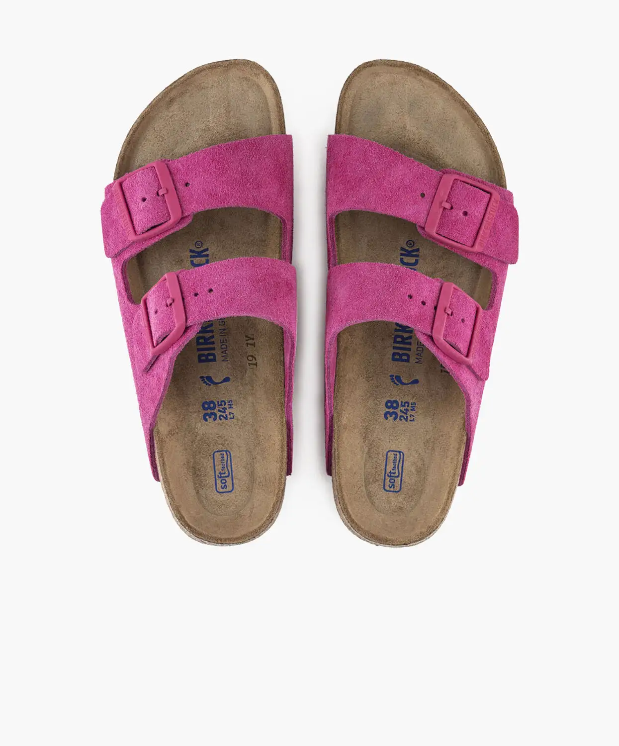 Birkenstock Arizona Suede Leather Fuchsia Tulip Soft Footbed Sandals