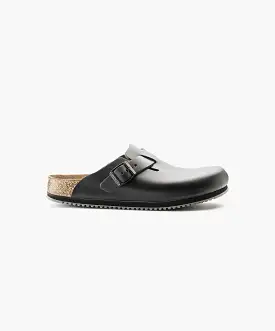 Birkenstock Boston Leather Black Supergrip Clogs