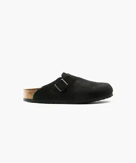 Birkenstock Boston Suede Leather Black Soft Footbed Clogs