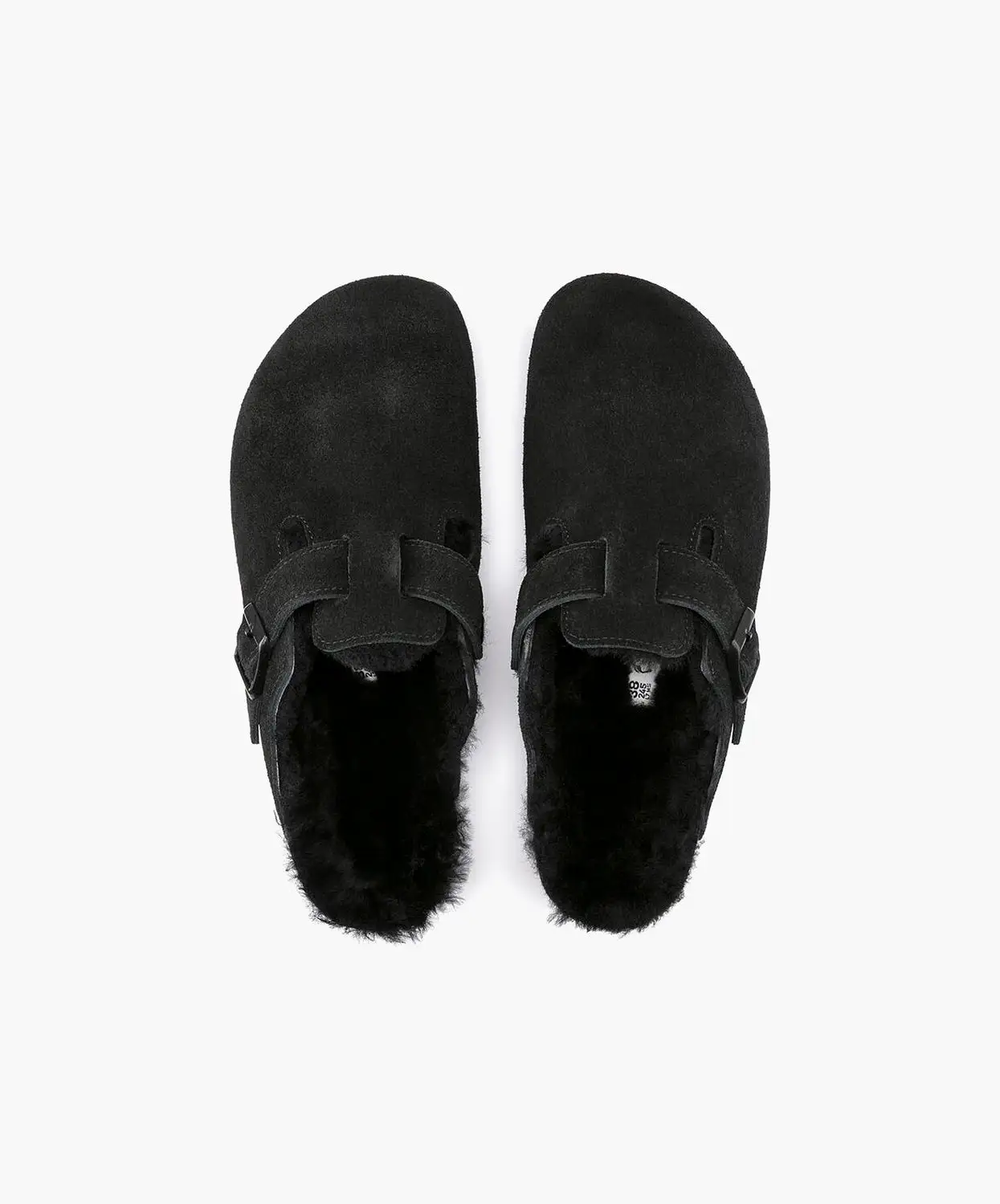 Birkenstock Boston Suede Leather Shearling Black Clogs