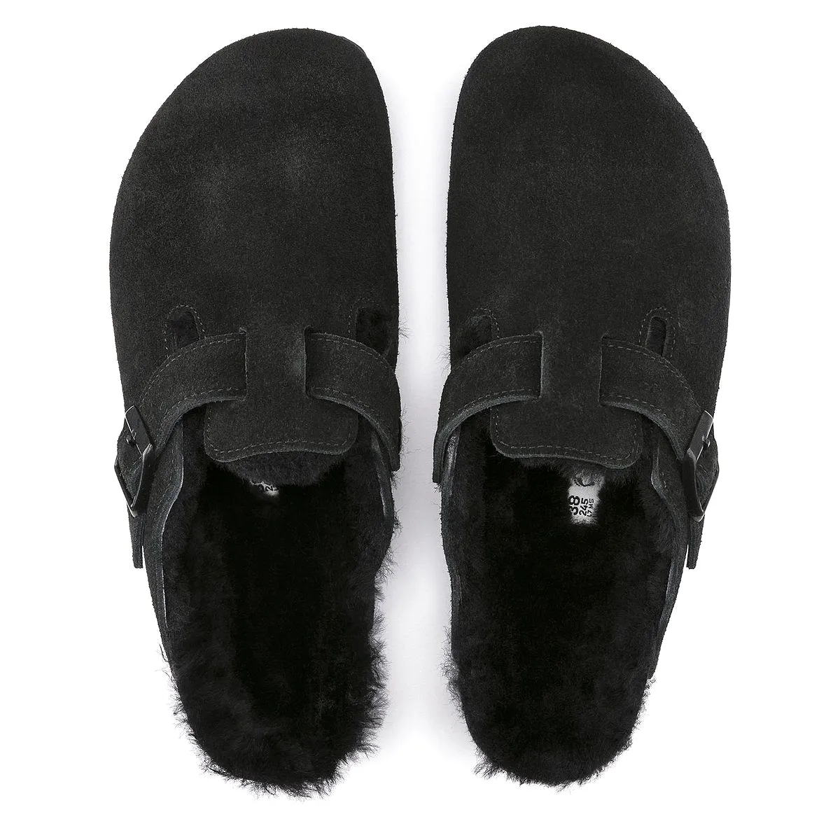 Birkenstock Boston Suede Leather Shearling Black Clogs