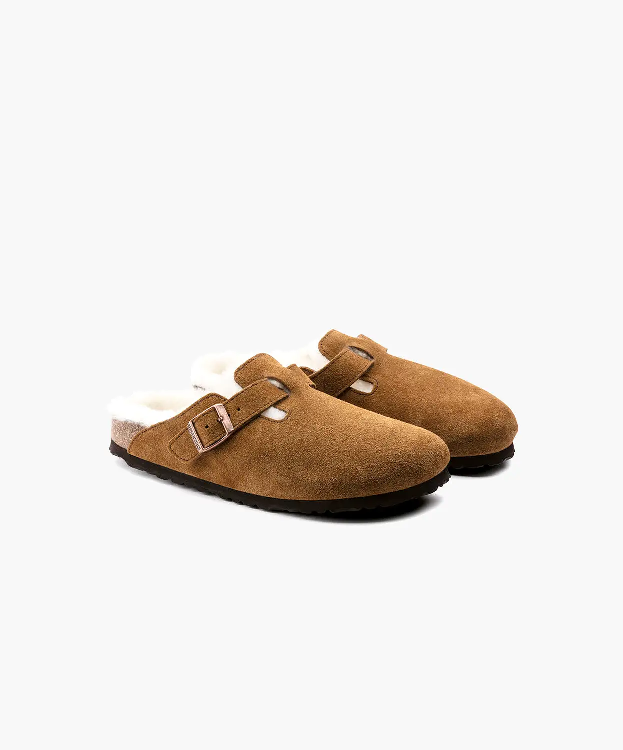 Birkenstock Boston Suede Leather Shearling Mink Clogs