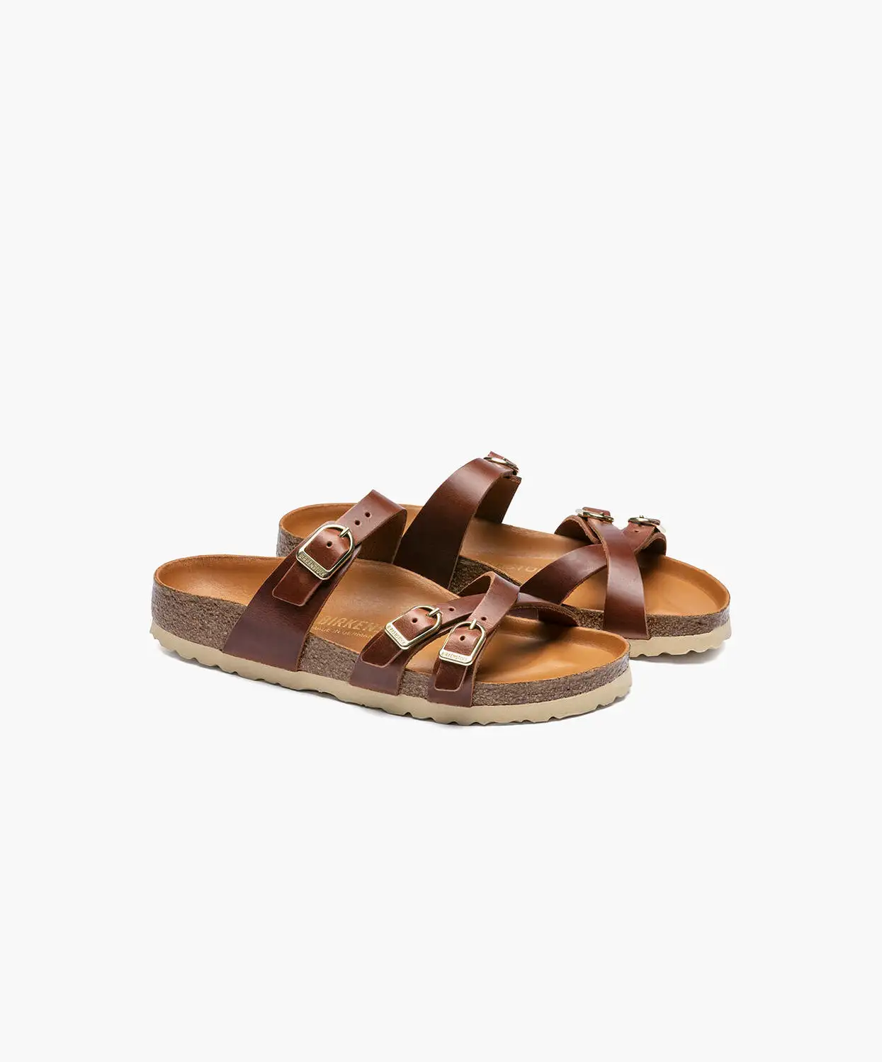 Birkenstock Franca Big Buckle Oiled Leather Cognac Sandals