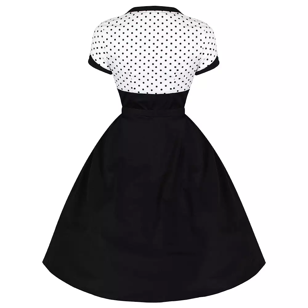 Black with White Polka Dot Top 50s Swing Dress