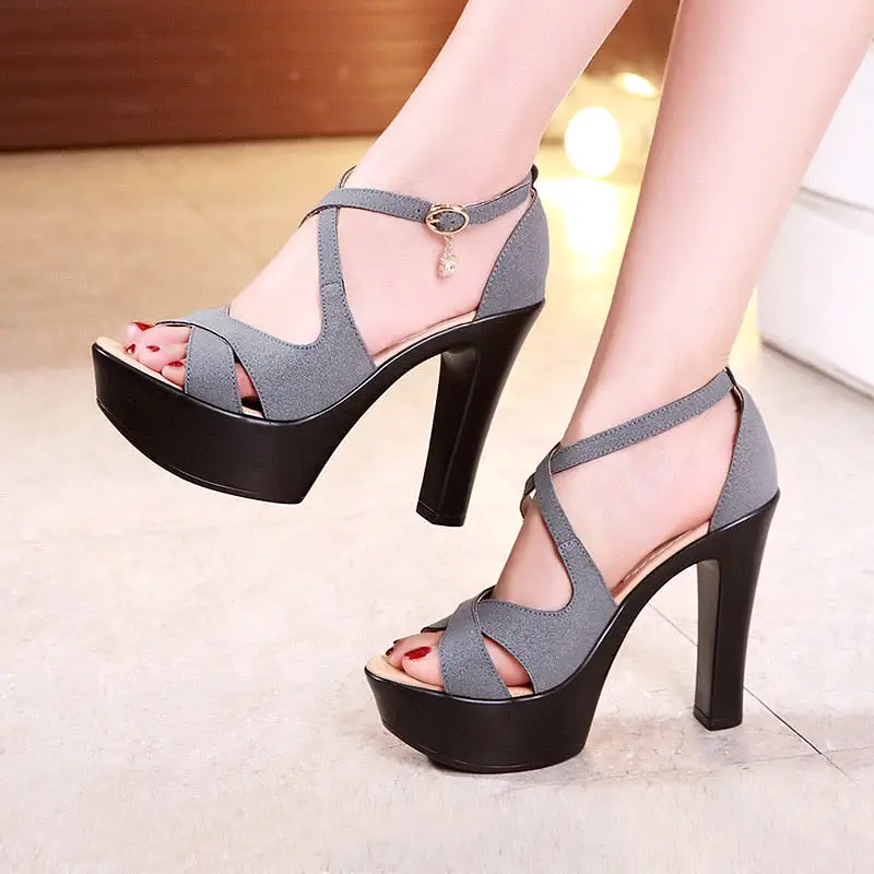 Block High Heels Gladiator Sandals Women Shoes Suede 2023 Summer Sexy Platform Shoes for Office Dance Model