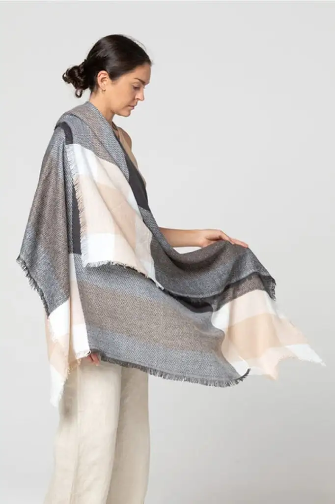 Indus Design - Square Jacquard Scarf - Sand/smoke