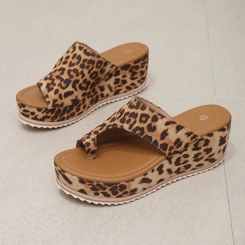 Leopard High Heels Platform Slippers