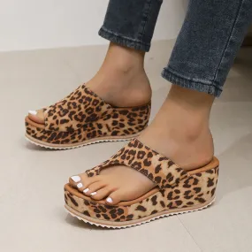 Leopard High Heels Platform Slippers