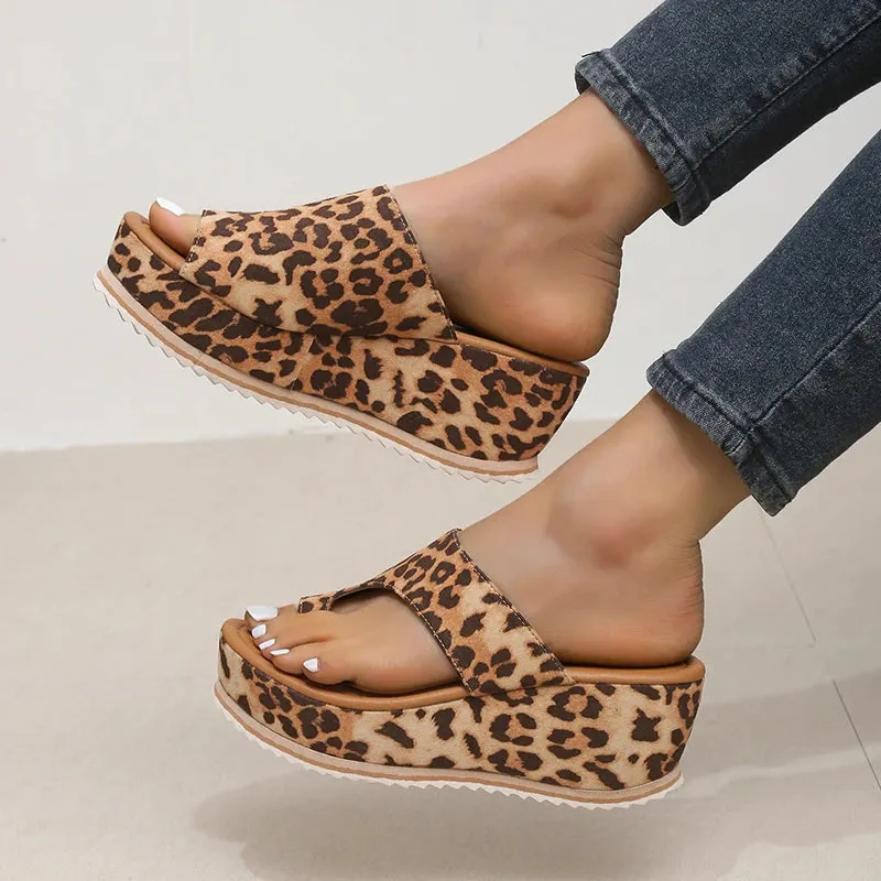 Leopard High Heels Platform Slippers