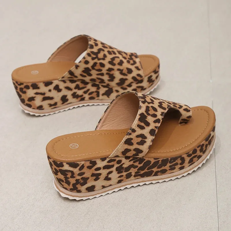 Leopard High Heels Platform Slippers