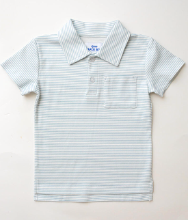 Little Paper Boat - Light Blue Stripe Pocket Polo