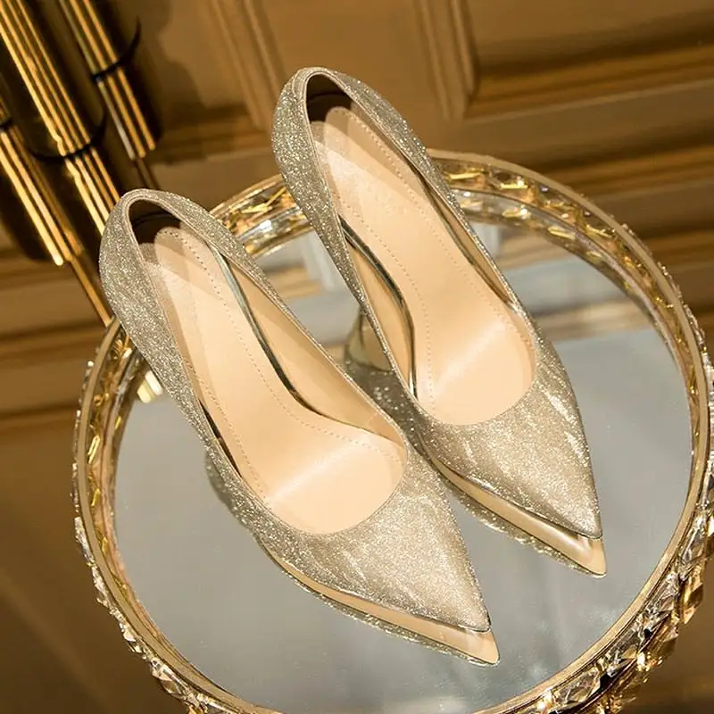 Luxury Gold Silver Women Pumps  Pointed Toe High Heels Stiletto