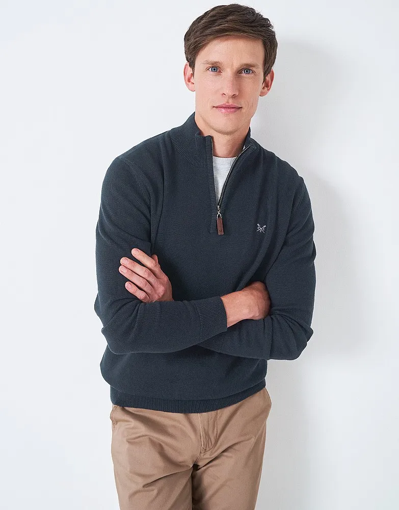 Men's Organic Cotton Half Zip Knit Jumper from Crew Clothing Company - Washed Black