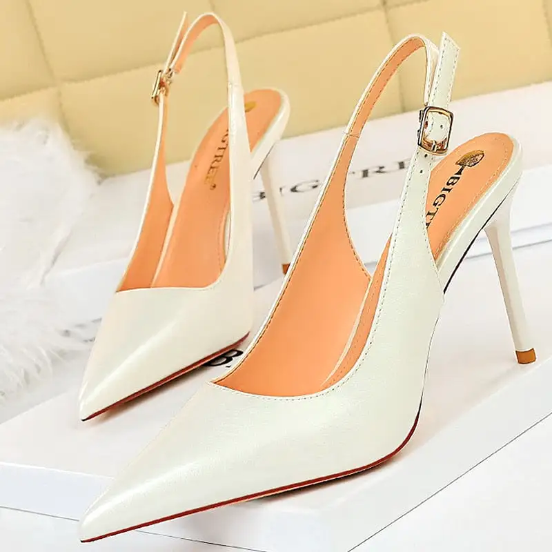 Patent Leather Woman Pumps Stiletto Heels 9.5 Cm Office Shoes Fashion High Heels Hollow Women Sandals