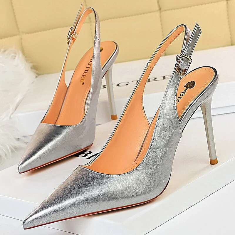 Patent Leather Woman Pumps Stiletto Heels 9.5 Cm Office Shoes Fashion High Heels Hollow Women Sandals