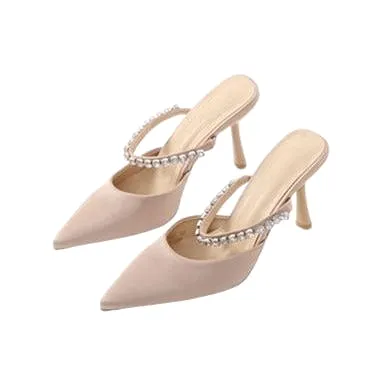 Pointed Toe Glitter Sling Short Heel