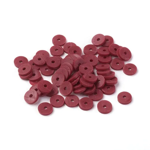 Polymer Clay Beads, Fimo, Katsuki, Heishi, Flat, Round, Dark Red, 6mm