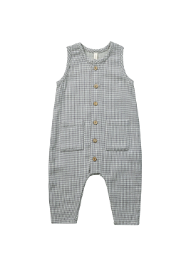 Quincy Mae - Blue Gingham Sleeveless Pocketed Jumpsuit