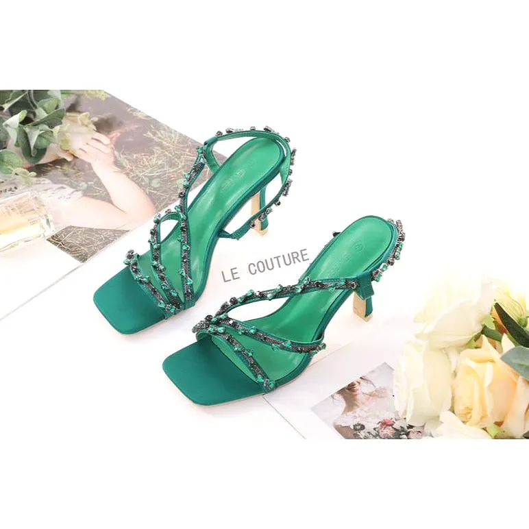 Sexy Gemstone Short Heel Sandals