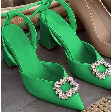 Square Rhinestone Thick Heel