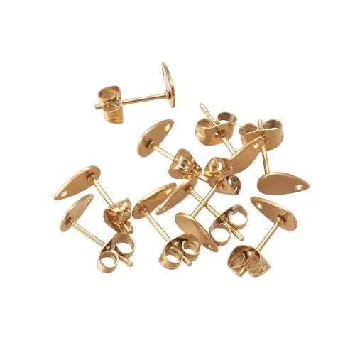 Stud Earring Findings, 304 Stainless Steel, Teardrop, Flat Plate, With Hole, Ion Plated, Golden, 8x5mm