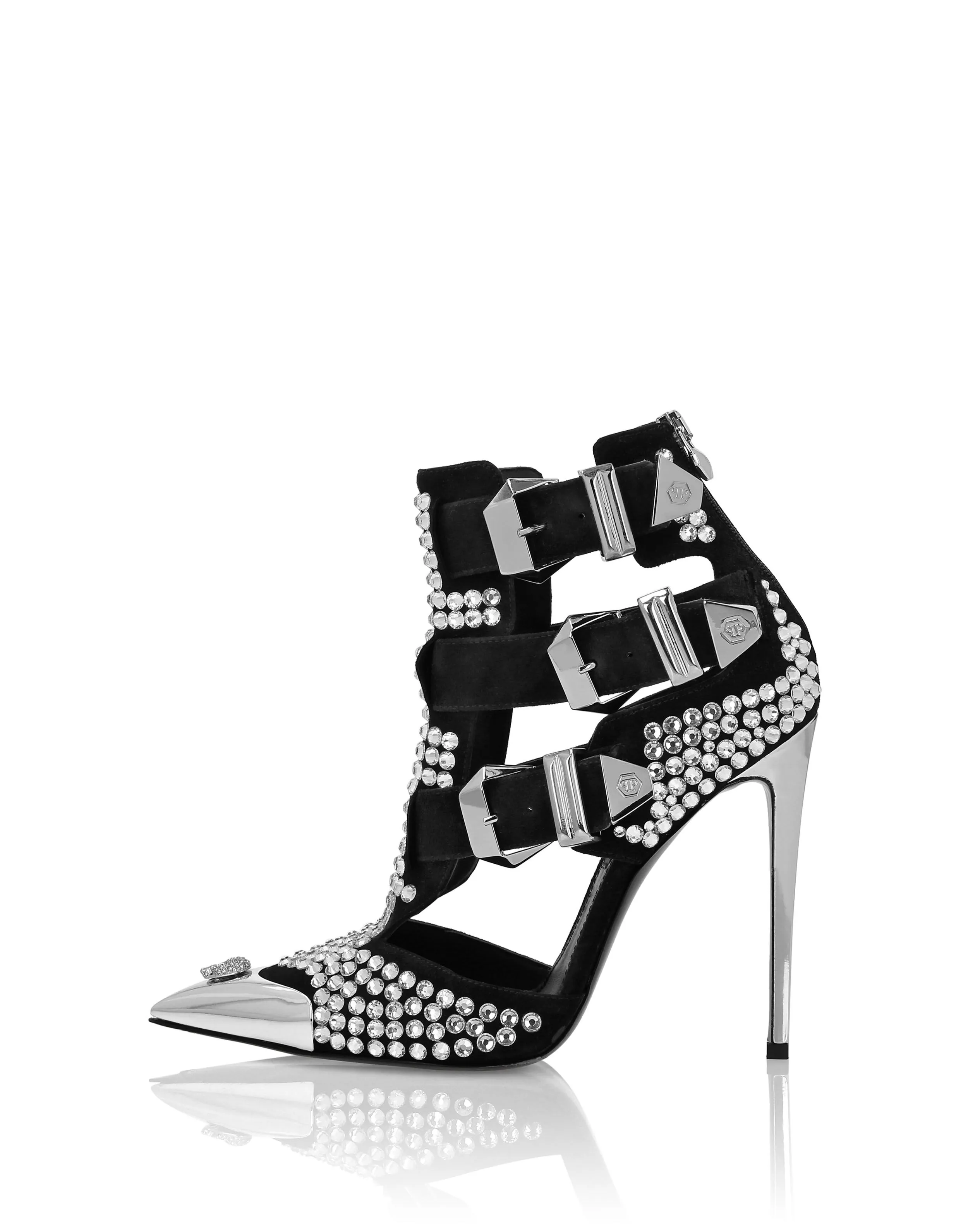 Suede Strass Sandals High Heels Skull