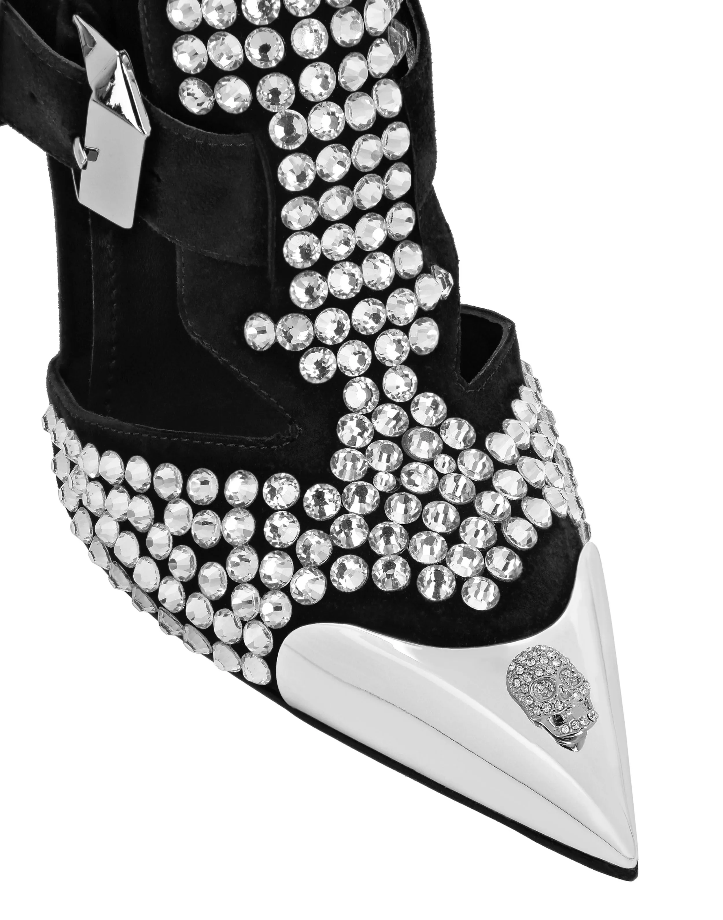 Suede Strass Sandals High Heels Skull