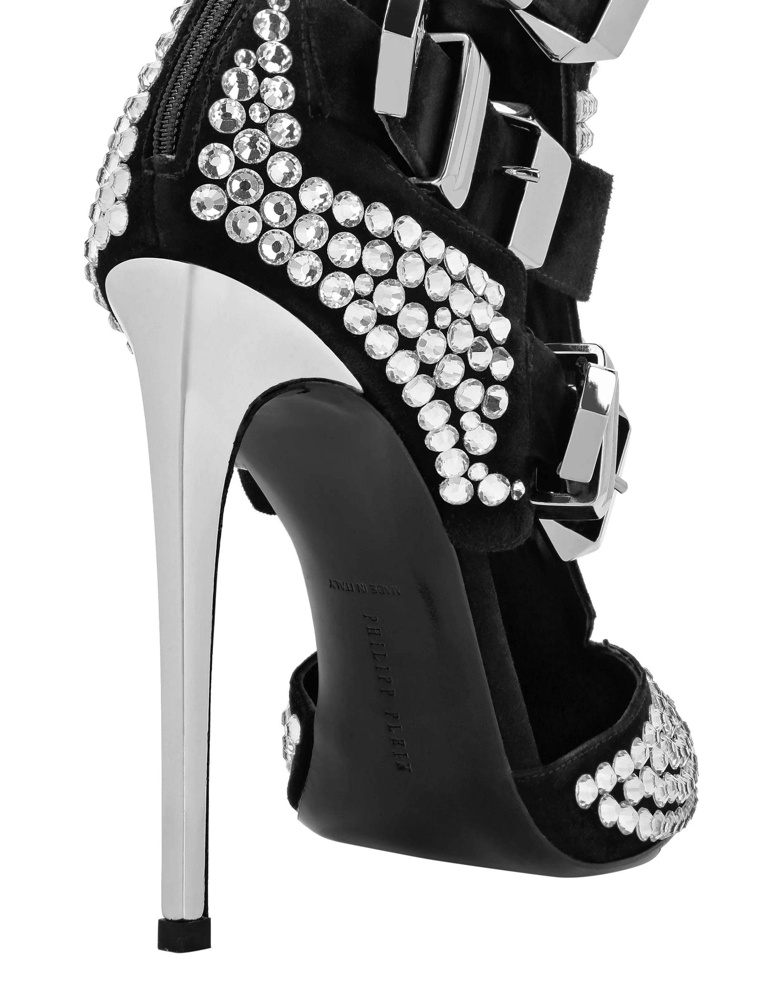 Suede Strass Sandals High Heels Skull