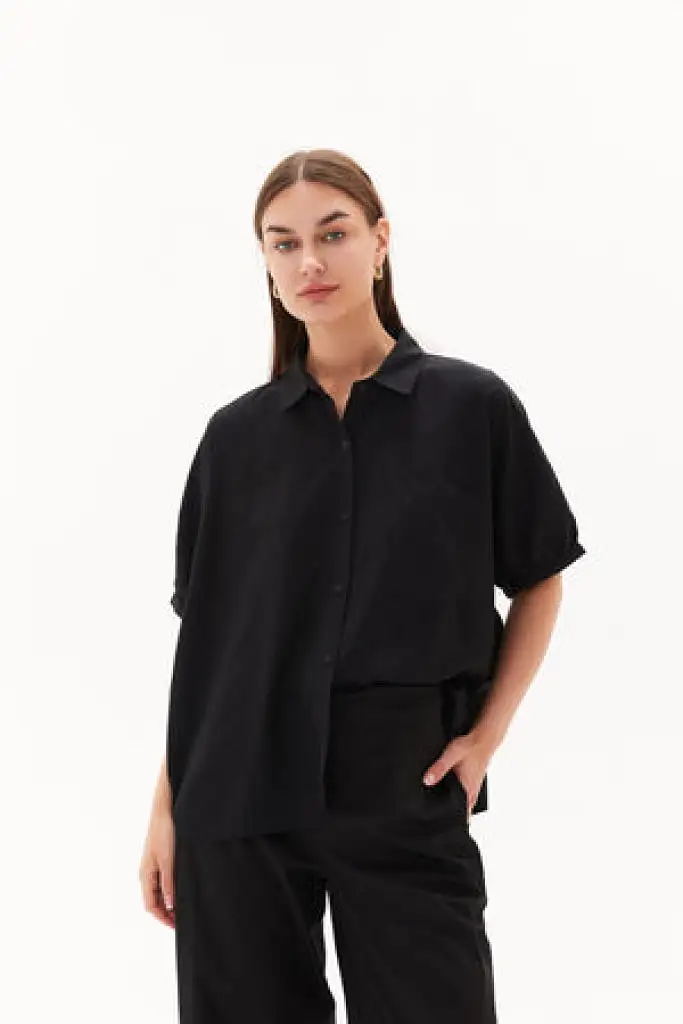 Tirelli - Gathered Cuff Shirt - Black