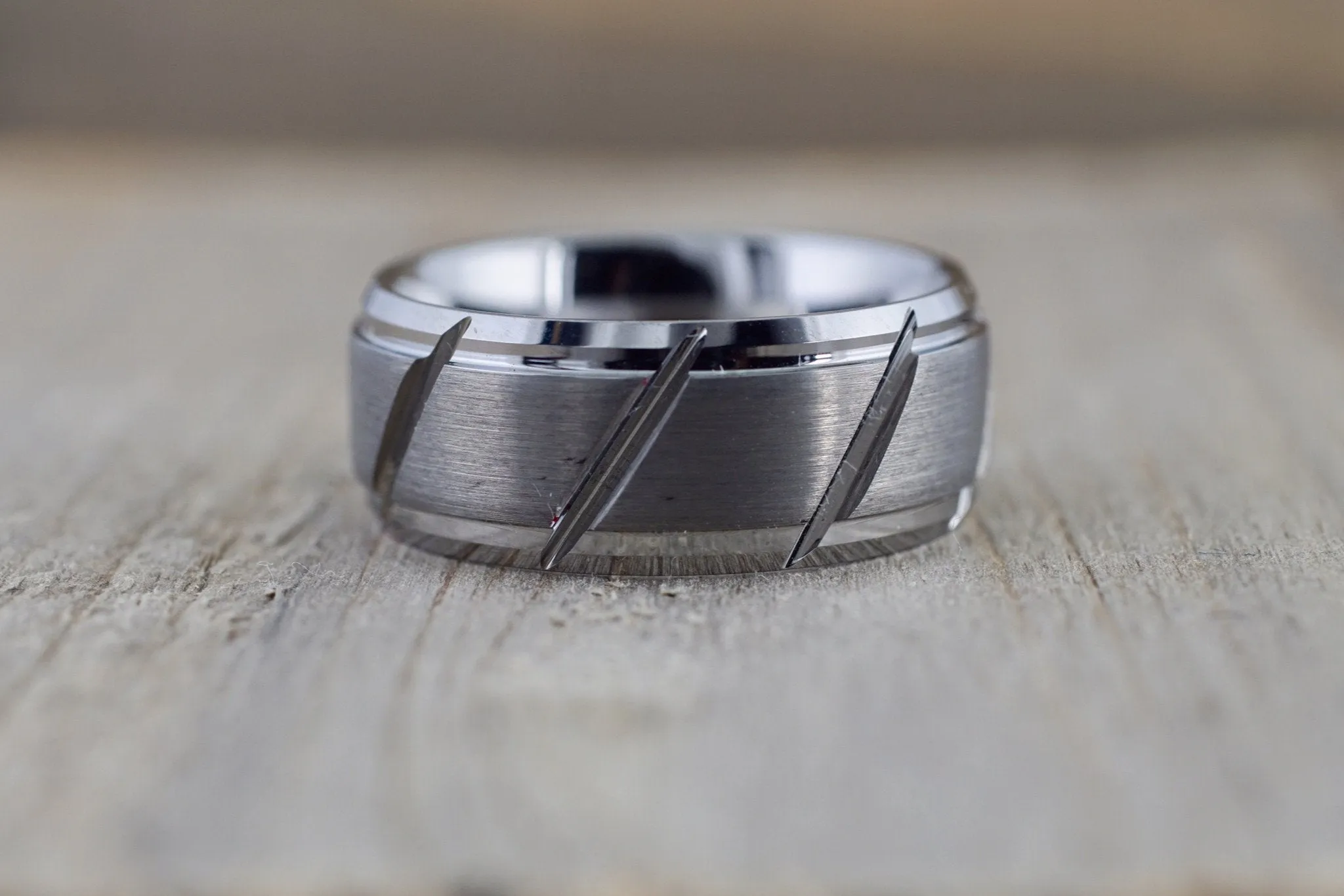 Tungsten Carbide 8.5mm Brushed Finish Flat Row With Stepped Edge Men's Ring