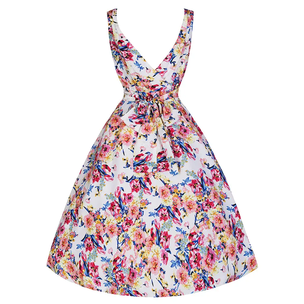 White Floral 50s Swing Dress