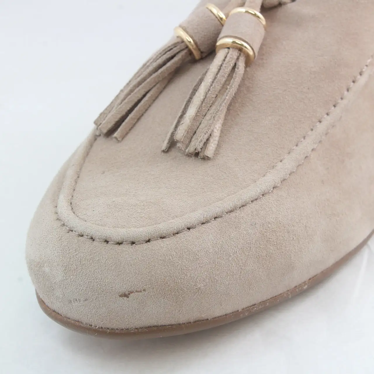 Womens Office Flick Retro Tassle Loafers Taupe Suede