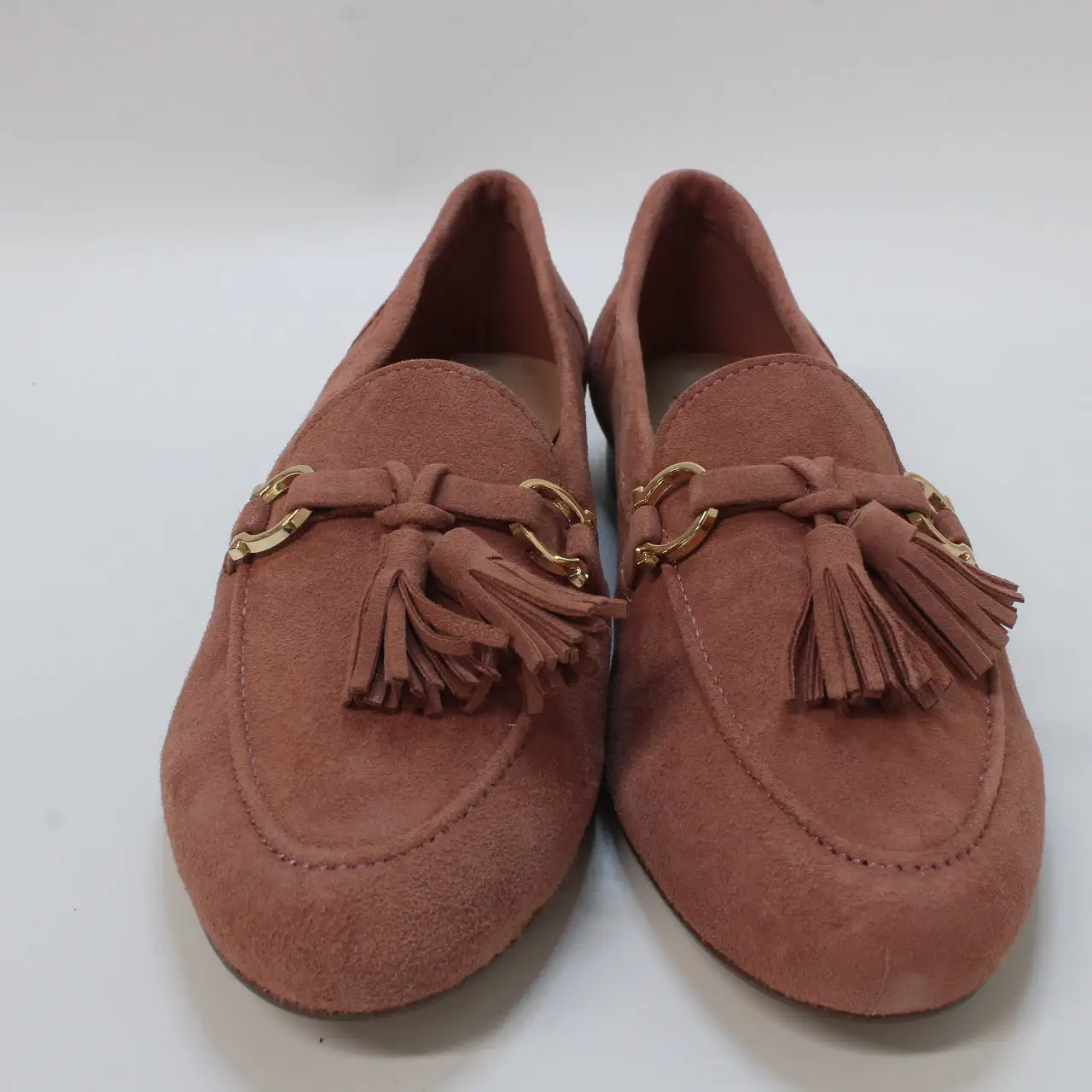 Womens Office Flock Suede Tassle Loafers Pink Suede